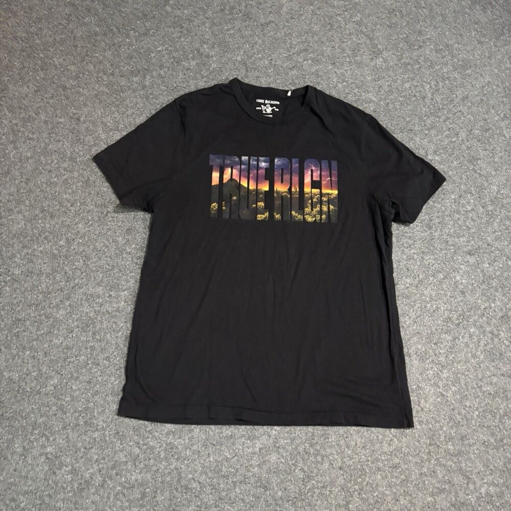 True Religion Shirt Men's 2XL Short Sleeve Black Tee Graphic
